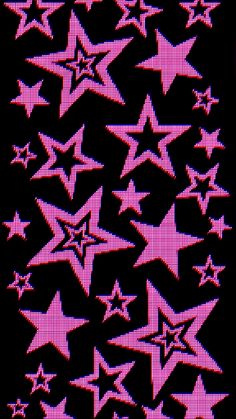 pink stars are arranged in the shape of an abstract pattern on a black background,