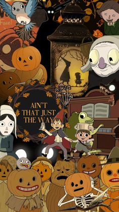 an animated halloween scene with pumpkins, jack - o'- lanterns and other characters