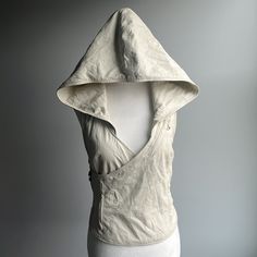 Helmut Lang Glazed Off White Leather Vest With Hood And 3 Functional Pockets In The Front. Hood Has Zipper Detail In Back And Vest Has A Side Zipper And Inner Snaps. Outer 100% Leather Lining 100% Cotton Size Xs Soviet Fashion, Structural Fashion, Atonement, Dream Style, Fashion Inspiration Design, Fashion Designs, Leather Pieces, Leather Vest, Key Details