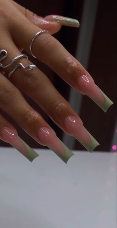 Jade Green French Tip Acrylic Nails, Clear Nails With French Tips, Long Nails For Black Women, Long Acrylic Nails Grunge, Nut Acrylic Nails, Black Women French Tip Nails, Long Coffin French Nails, Medium Square Nails Designs Spring, Square Nails Ideas French Tip