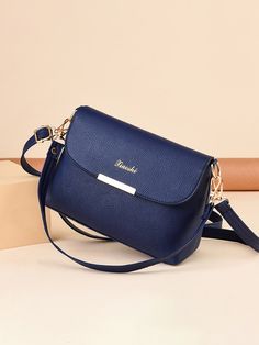 Navy Blue Fashionable Collar  PU Leather Letter Square Bag Embellished   Women Bags Navy Blue Purse, Navy Blue Handbags, Blue Purse, Men's Beauty, Square Bag, Shoulder Bag Women, Bags Women, Shoulder Bags, Pu Leather