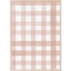 a pink and white checkered wall hanging in front of a white background with a wooden frame