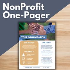 a brochure with the words non - profits one pager on it