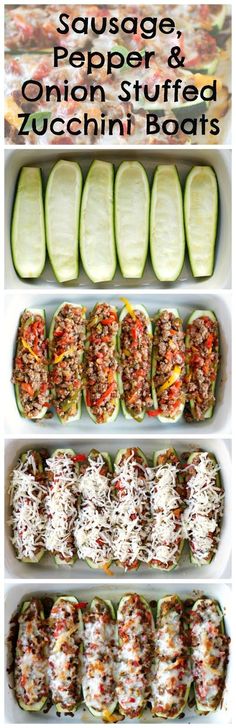 several different types of stuffed zucchini boats