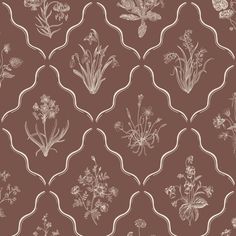 a brown and white floral wallpaper pattern