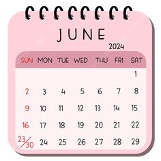 a pink calendar with the date june on it