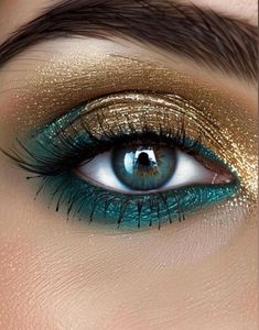 Get this easy and fun eyeshadow look with only 2 eyeshadows! This looks great on all eye colors. This look includes ROYALTY and EMERALD CITY. Recreate the look seen here or create your own! MAKEUP ARTIST TIPS Application... For most color intensity like in the pictures use an eyelid primer. We suggest for best results our all natural FIXIT primer and mixing medium. Link here... https://www.etsy.com/listing/115646947/fixit-100-all-natural-vegan-eye-primer?ga_search_query=fixit&ref=shop_items_search_1 When applying loose eyeshadows use a flat brush and pack onto the eyelids instead of sweeping on. Then take your blending brush and smooth out edges. This method will give you the most color vibrance and not waste product by sweeping it on over and over again. Make sense?  Do eye makeup 1st bef Blue Eyes Green Eyeliner, Vacation Eye Makeup, Peacock Color Makeup, Green Makeup On Blue Eyes, Jewel Tone Eyeshadow, Cowgirl Eye Makeup, Turquoise Eyeshadow Looks, Green Makeup Blue Eyes, Ravenclaw Makeup Looks