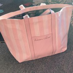 Brand New!!! Perfect For A Gym Bag, Beach Bag, Laundry Bag, Etc. The Bag Zippers Shop! 2 Short Handles And 1 Long Adjustable Handle Pink And White Striped Canvas, Light Pink “Leather” Straps, And Black Long Strap With Gold Hardware. Outside Pocket On The Front. Comes From A Pet Free And Smoke Free Home! Pink Beach Bag, Victoria Secret Tote Bags, Victoria Secret Bags, A Gym, Pink Leather, Womens Tote Bags, Laundry Bag, Beach Bag, Pink And White