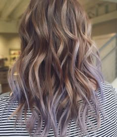 Blonde Hair With Color Underneath Ideas, Lilac Balayage, Lavender Balayage, Coffee Brown Hair, Purple Hair Color Ideas, Brown Ombre Hair Color, Lavender Highlights, Purple Hair Color, Brown Hair Shades