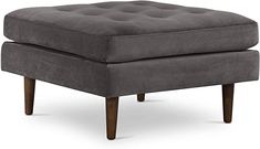 a gray ottoman with wooden legs on a white background