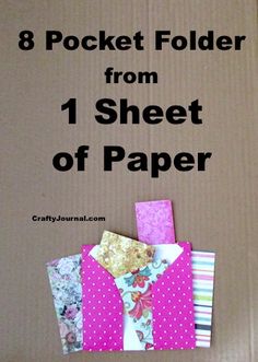 an open cardboard box with paper on it and the text 8 pocket folders from 1 sheet of paper