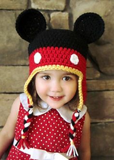 Crochet Mickey Mouse, Crochet Character Hats, Mouse Crochet, Mickey Mouse Hat, شال كروشيه, Crochet Kids Hats, Half Double Crochet Stitch, Crochet Disney, Bonnet Crochet