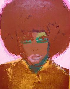 a painting of a woman's face with an afro hairstyle and green eyes