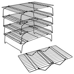 three tiered metal rack with four trays