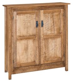 a wooden cabinet with two doors and three drawers