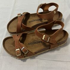 Brown & Tan Strappy Birkenstock Sandals With Buckle Details & Gold Hardware Never Been Worn - Didn’t End Up Needing Perfect Every Season Sandal All Details In Pics Next Day Shipping All Sales Final Birkenstock Brown, Birkenstock Sandals, Birkenstock Shoes, Strappy Sandals, Gold Hardware, Women's Shoes Sandals, Birkenstock, Shoes Sandals, Buckle