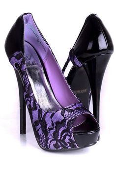 I am not a fan of purple but these are cute! Hak Tinggi, Purple Heels, Lace Heels, Purple Shoes, Gorgeous Shoes, Fabulous Shoes, Black High Heels, Crazy Shoes, Pretty Shoes