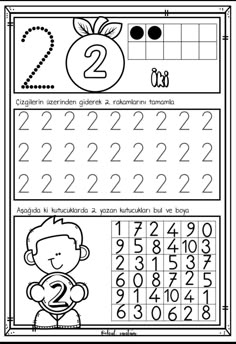 the worksheet for numbers 1 - 10 is shown in black and white, with two