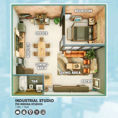 the floor plan for an industrial studio apartment