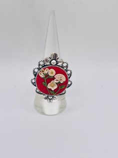 Delicate Red and White Floral Ring - Etsy Rings Statement, Holiday Gifts