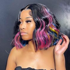 Colorful Bob, Closure Bob, Lace Closure Bob, Color Wigs, Bad Bad, Creative Hair, Ribbon Hairstyle, Short Hair Wigs, Human Virgin Hair