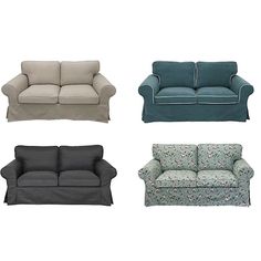 four different styles of couches and loveseat covers in various colors on white background