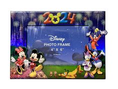 an image of mickey mouse and friends in front of fireworks with the disney character photo frame