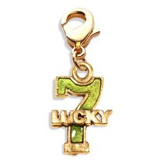 Whimsical Gifts | Lucky 7 Charm Dangle in Gold Finish | Hobbies & Special Interests | Casino | Gaming | Game Night Charm Dangle Green Charms With Lobster Clasp For Gift, Nickel-free Green Charms For Gifts, Personalized Metal Dangle Charms, Metal Logo Charm For Gifts, Silver Enamel Charms With Lobster Clasp, Empire Symbol, College Necessities, Gift Logo, Keychain Necklace