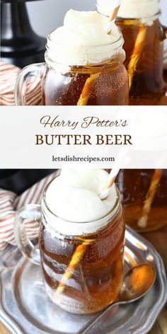 two mason jars filled with honey butter and topped with whipped cream