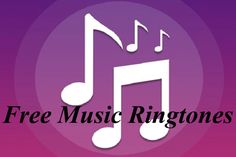 the logo for free music ringtones, with musical notes in white on a purple background