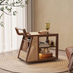 a coffee table that is on top of a rug