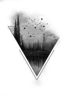 a black and white photo with some trees in the background that has been altered to look like something out of space