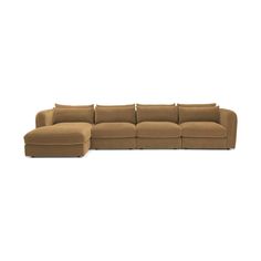 a large sectional couch with pillows on the top and bottom, sitting in front of a white background