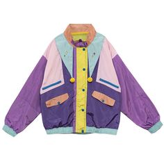 80's  Color Block Jacket buy boogzel apparel egirl aesthetic Harajuku Women, Color Block Jacket, Women Coats, Oversized Coat, Kawaii Clothes, Character Outfits, Outerwear Women, Stand Collar, Stay Warm