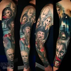 this is an image of a sleeve with many different characters on it, including two men and one woman