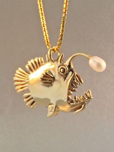 Gold Fish Necklace Gold Angler Fish Charm Pendant With Pearl Angler Fish Jewelry Fish Charm Fish Pendant Fish Necklace Scary Fish Pearls - Etsy Scary Fish, Gold Fish Necklace, Fish Jewelry, Fish Necklace, Fish Pendant, Angler Fish, Gold Fish, Dope Jewelry, Jewelry Lookbook