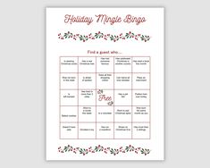 a holiday movie bingo game with holly decorations