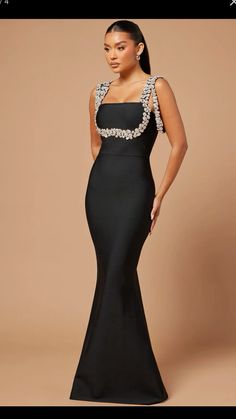 Black Tie Attire, Embellished Maxi Dress, Black Dress Formal, Guest Attire, Camisole Dress, Satin Gown, Black Gown, Gala Dresses, Glam Dresses