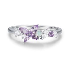 It's never too late to reinvent yourself and start a wonderful new beginning. Unfold your wings and emerge like a butterfly with our Monarch Butterfly Amethyst Opal Ring. This dainty charm features a purple butterfly-shaped amethyst adorned with Ethiopian opal and white topaz gemstones that sit delicately in a white gold tone band. Vibrant and full of life, wear this charm as you celebrate and embrace your own incredible beauty. ✦ Available in both 14K white gold vermeil (14K white gold plated o Purple Monarch Butterfly, White Gemstones, Dainty Butterfly, Purple Ring, Purple Rings, Like A Butterfly, Gold Vermeil Jewelry, It's Never Too Late, Ring Opal