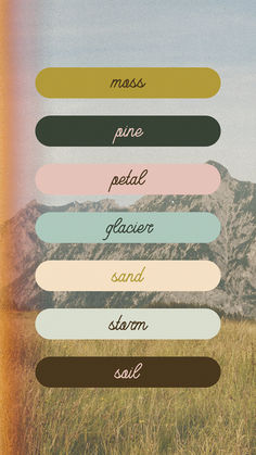 a poster with the names of different types of mountains and grass in front of it