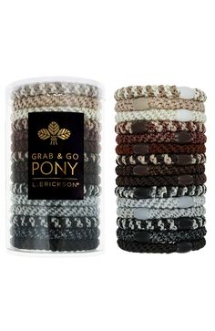 "Best Hair Ties Ever!" - Abby L. Erickson Grab & Go Ponytail Holders are must-have hair ties. Constructed of thick elastic accented with an ornamental oval bead, these hair bands are no crease and damage free. These hair ties are perfect for a simple ponytail and offer exceptional hold. Keep a few in your purse, desk, and car for a quick and comfortable on-the-go styling solution. Product Features:- Imported by L. Erickson- Set of 15 Thick Hair Ties- Each pony features ornamental oval bead- Stur Thick Hair, Hair Ties, Best Hair Ties, Simple Ponytails, Hair Bands, Ponytail Holders, Wide Bands, Best Hair, Hair Band