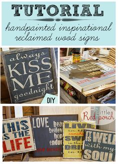 several different types of hand painted wood signs