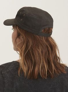 Stay cool, even when the action is hot. Distressed denim gives this military-inspired cap a well-worn look. While the side grommets give it a fashion-forward look. One size . Imported . The best plus size women's grey denim military cap hats in black. Torrid is your destination for the freshest spring and summer styles. Military Hat Outfit, Nice Hats, Army Cap, Military Cap, Bags Cute, Military Hat, Military Girl, Cap Hats, Wardrobe Accessories