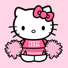 hello kitty wallpaper with cheerleader outfit and pom poms on pink background