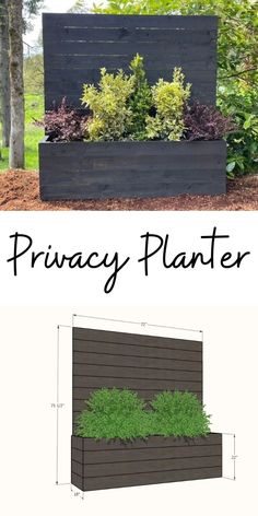 a wooden planter with plants growing in it and the text, privacy planter