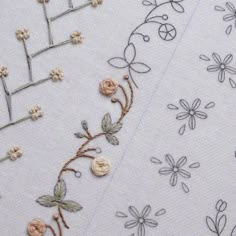 embroidered fabric with flowers and leaves on it