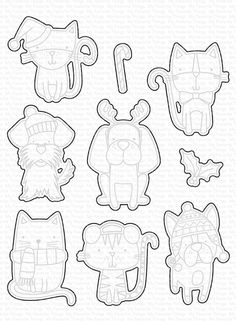 a set of cut outs with cats and hats on them, including the numbers 1 - 3