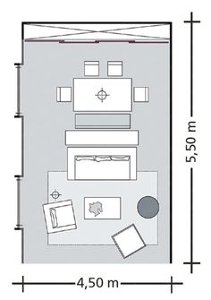 a drawing of a living room and bedroom area with the measurements for each piece of furniture