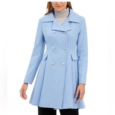 New Condition Beautiful Guess Wool Blend Powder Blue Coat In Xl. Perfect For Dress, Work Or Any Occasion. Powder Blue Coat, Dress Work, Blue Coat, Women's Coats And Jackets, Plus Size Designers, Blue Coats, Women's Jackets, Wool Blend Coat, Shearling Coat