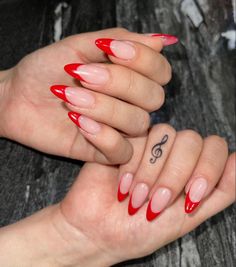 Red Tips Nails, Halo Nails, Red French Tip, Pink Wedding Nails, Red Tips, Tips Nails, Punk Nails, Red French